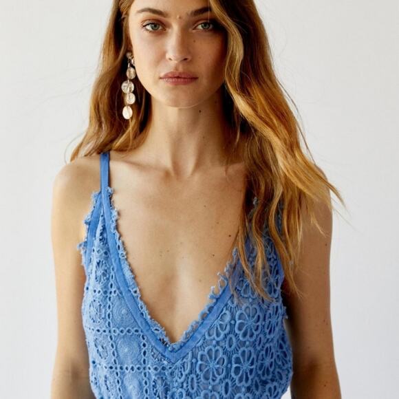 Free People Yesenia Medium Blue Crochet Patchwork Dress - Picture 12 of 13